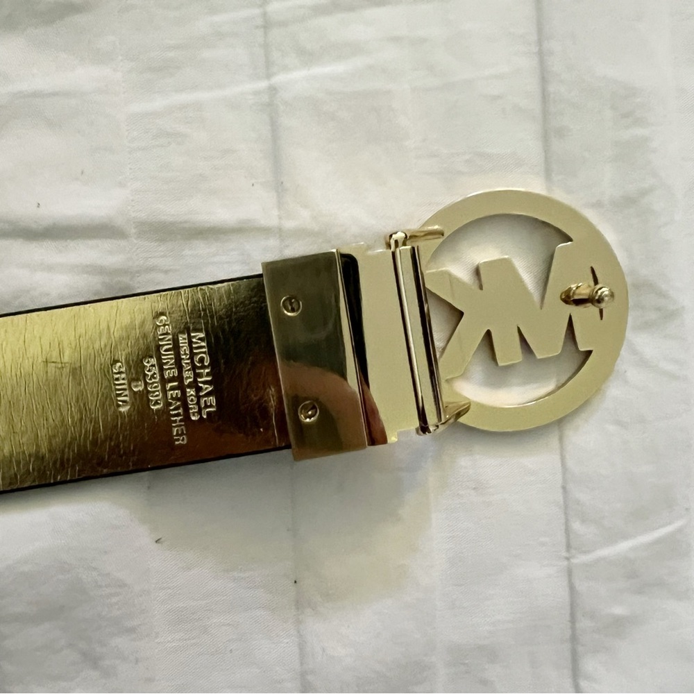 MK Black & Gold Leather Belt - Picture 3 of 5